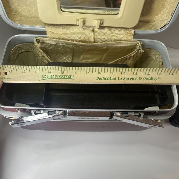 Vintage Samsonite Train Case Red Cosmetic Makeup Tray Mirror Hard Luggage No Key - Picture 16 of 16